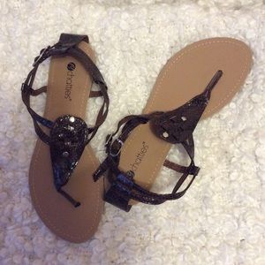 NWOT brown snakeskin ankle strap thong sandals